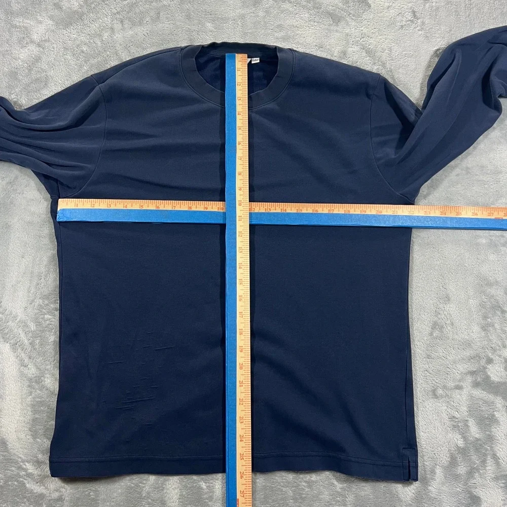 UNIQLO U AIRism T Shirt Mens L Navy Blue Long Sleeve Crew Neck Minimalist Casual